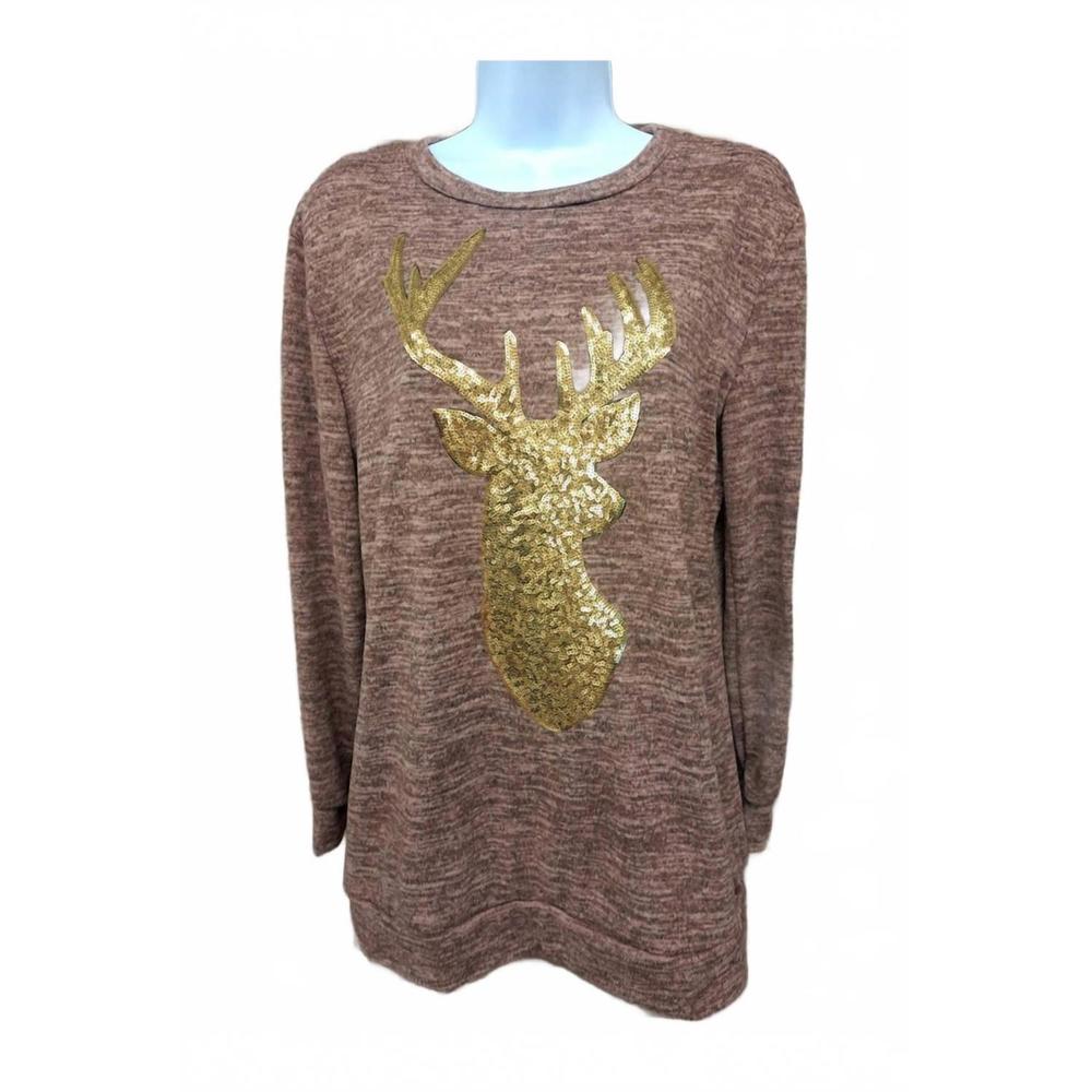NEW PERFECT PEACH women's sequin deer long sleeved in gold